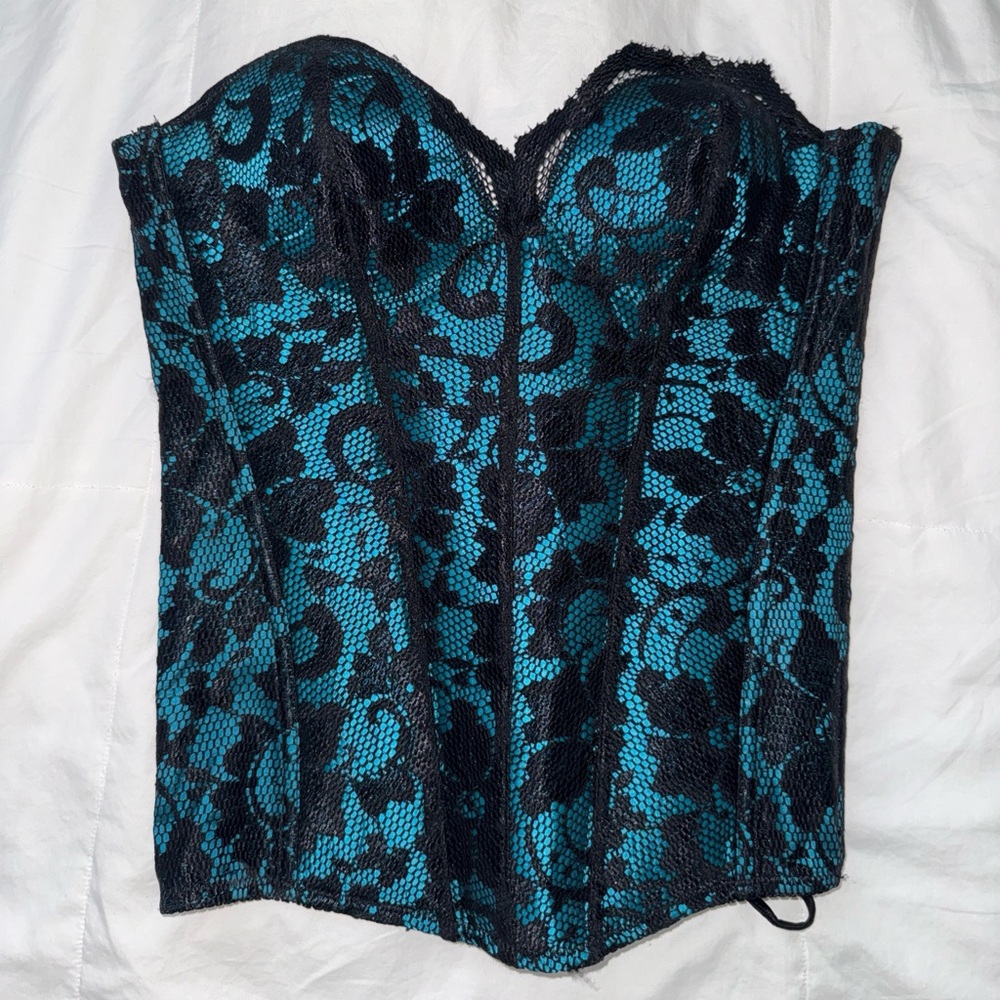 Shirley of Hollywood Black and Teal Corset
